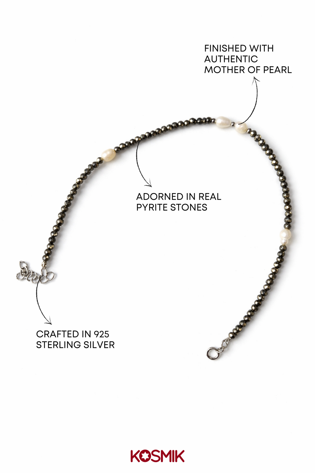 925 Silver Pyrite & Mother of Pearl Anklet