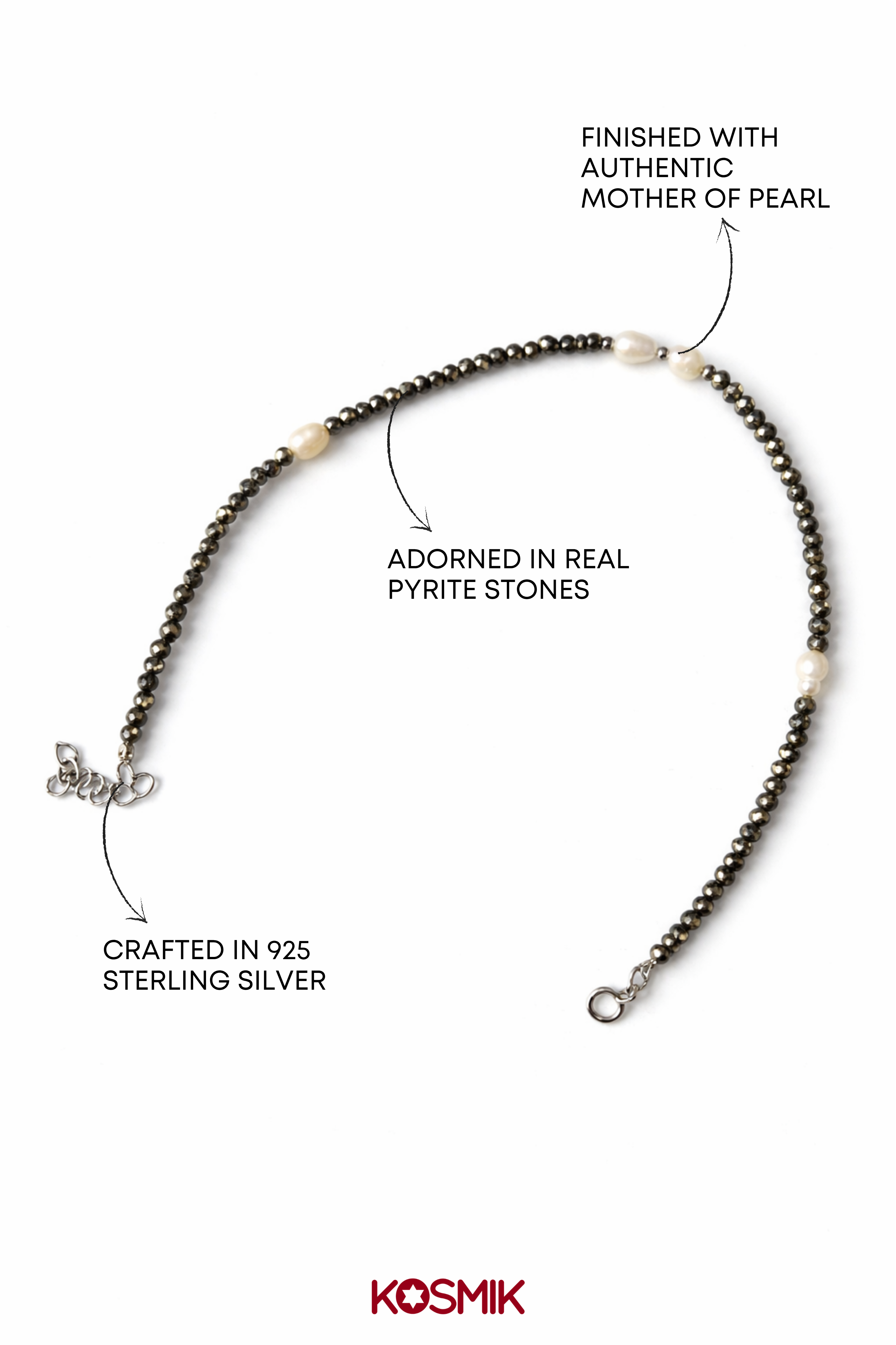 925 Silver Pyrite & Mother of Pearl Anklet