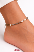 925 Silver Pyrite & Mother of Pearl Anklet