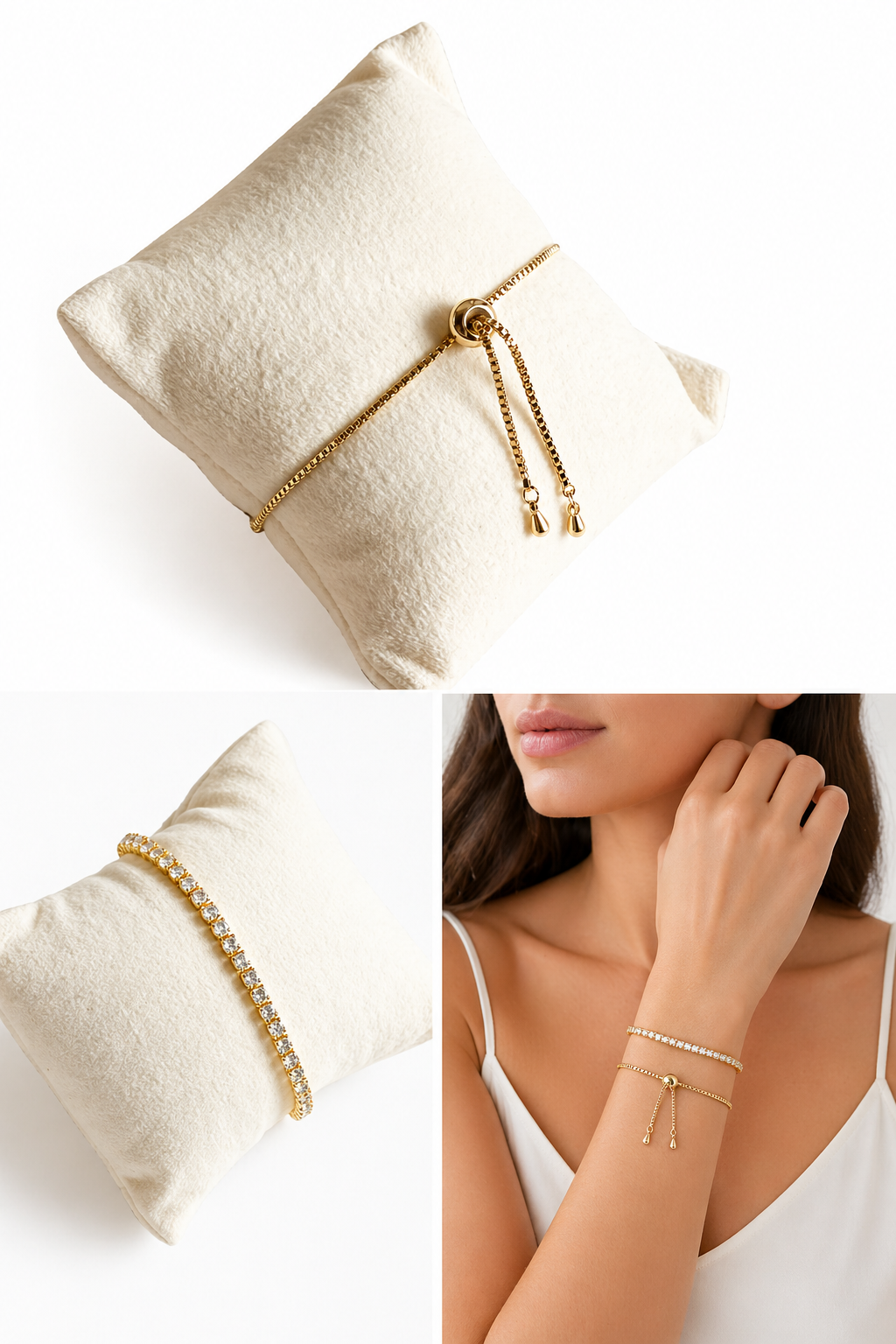 Adjustable Pull-Up Bracelet for Women - Crystal Tennis Slider Bracelet - Gold, Silver and Rose Gold Finish