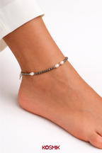 925 Silver Pyrite & Mother of Pearl Anklet