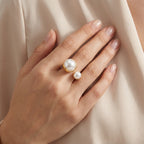 Eclipse Pearl Open Ring – Gold Plated Adjustable Statement Ring