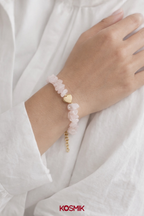 Rose Quartz Bracelet with Gold Heart Charm