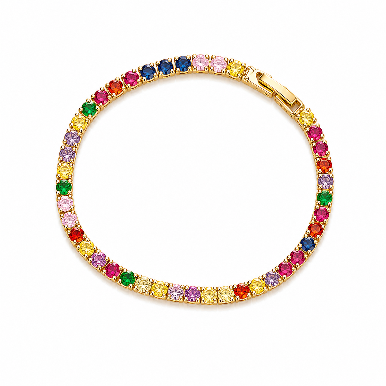 Rainbow Tennis Bracelet – Gold Plated Multicolor Crystal Bracelet for Women