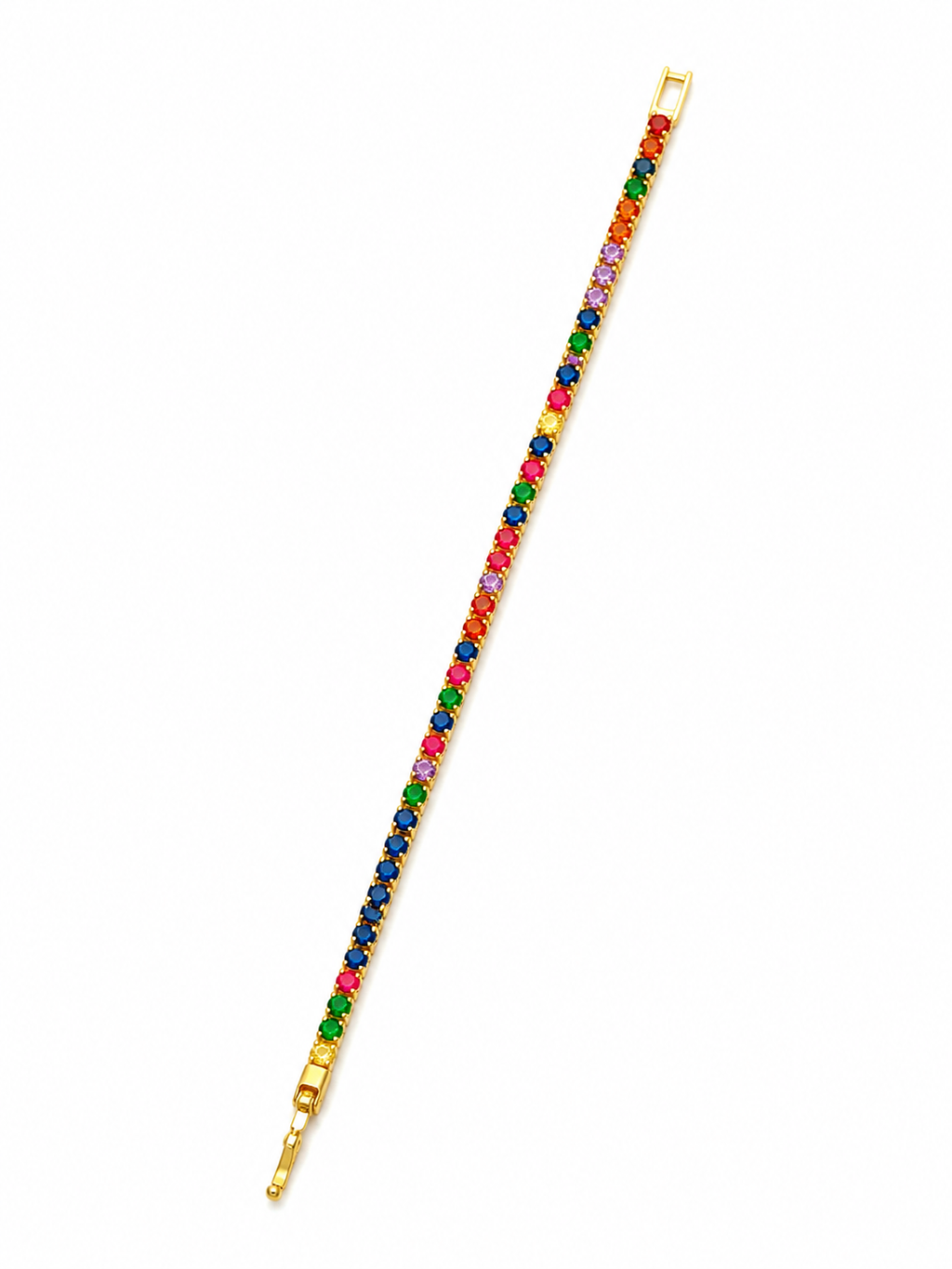 Rainbow Tennis Bracelet – Gold Plated Multicolor Crystal Bracelet for Women