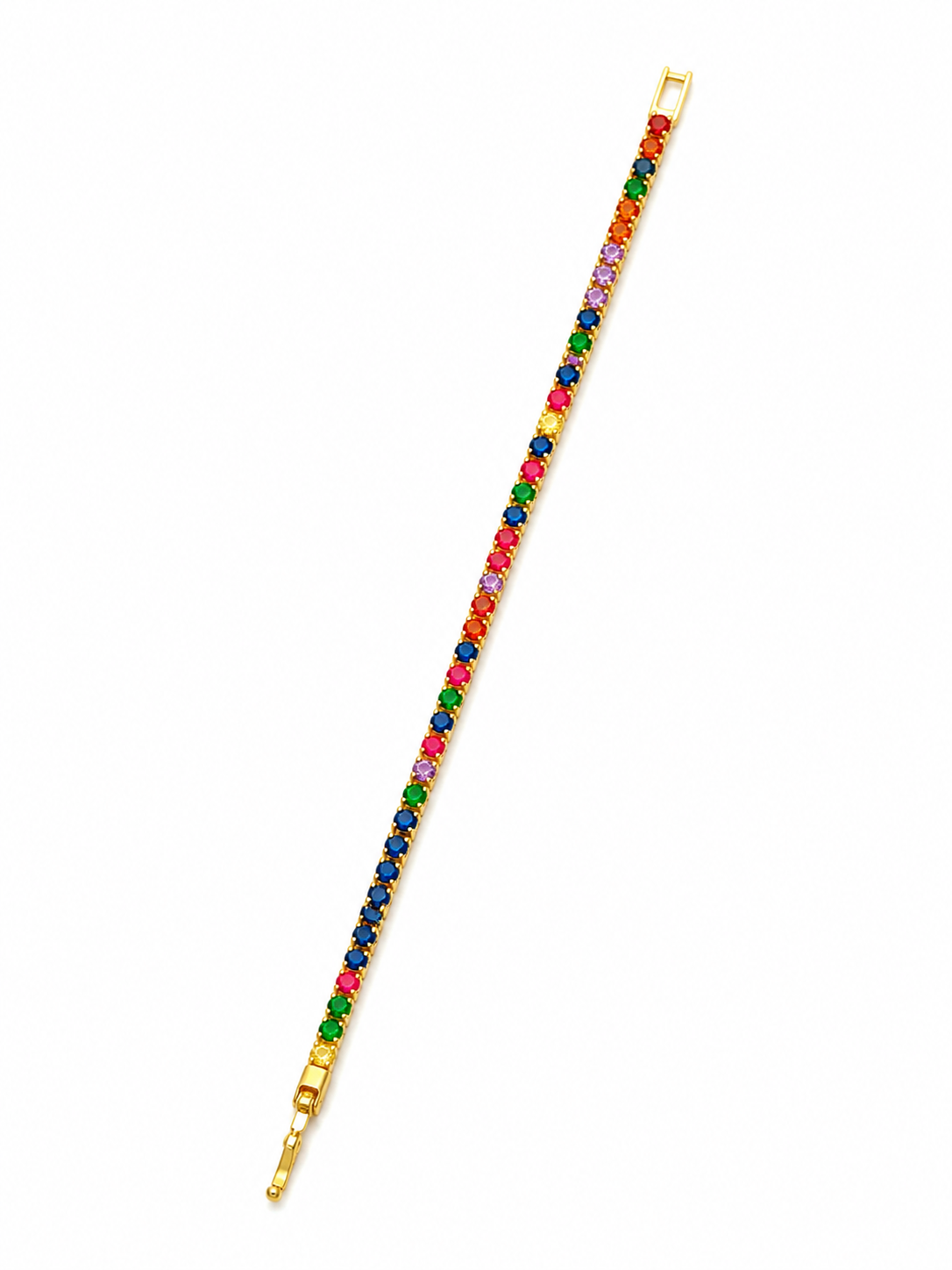 Rainbow Tennis Bracelet – Gold Plated Multicolor Crystal Bracelet for Women