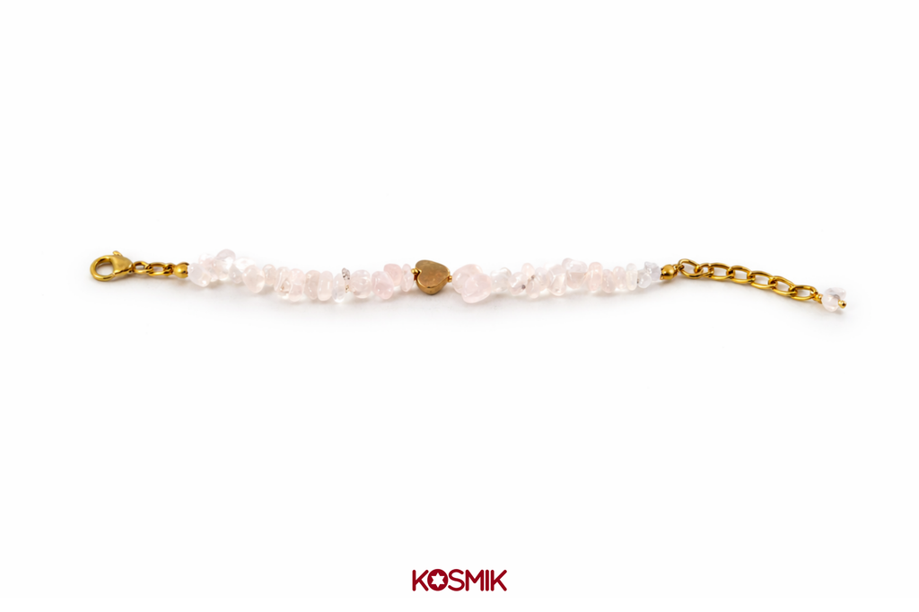 Rose Quartz Bracelet with Gold Heart Charm