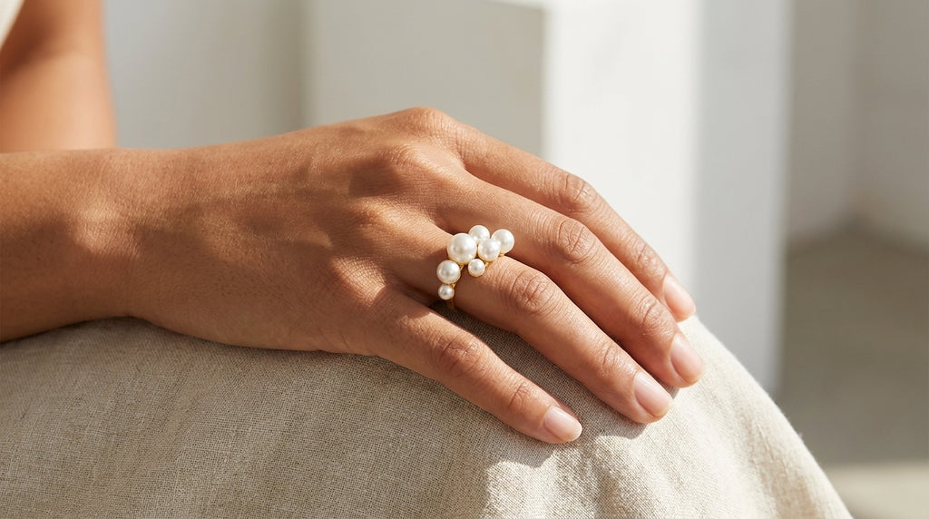 Stellar Cluster Pearl Ring – Gold Multi Pearl Statement Ring