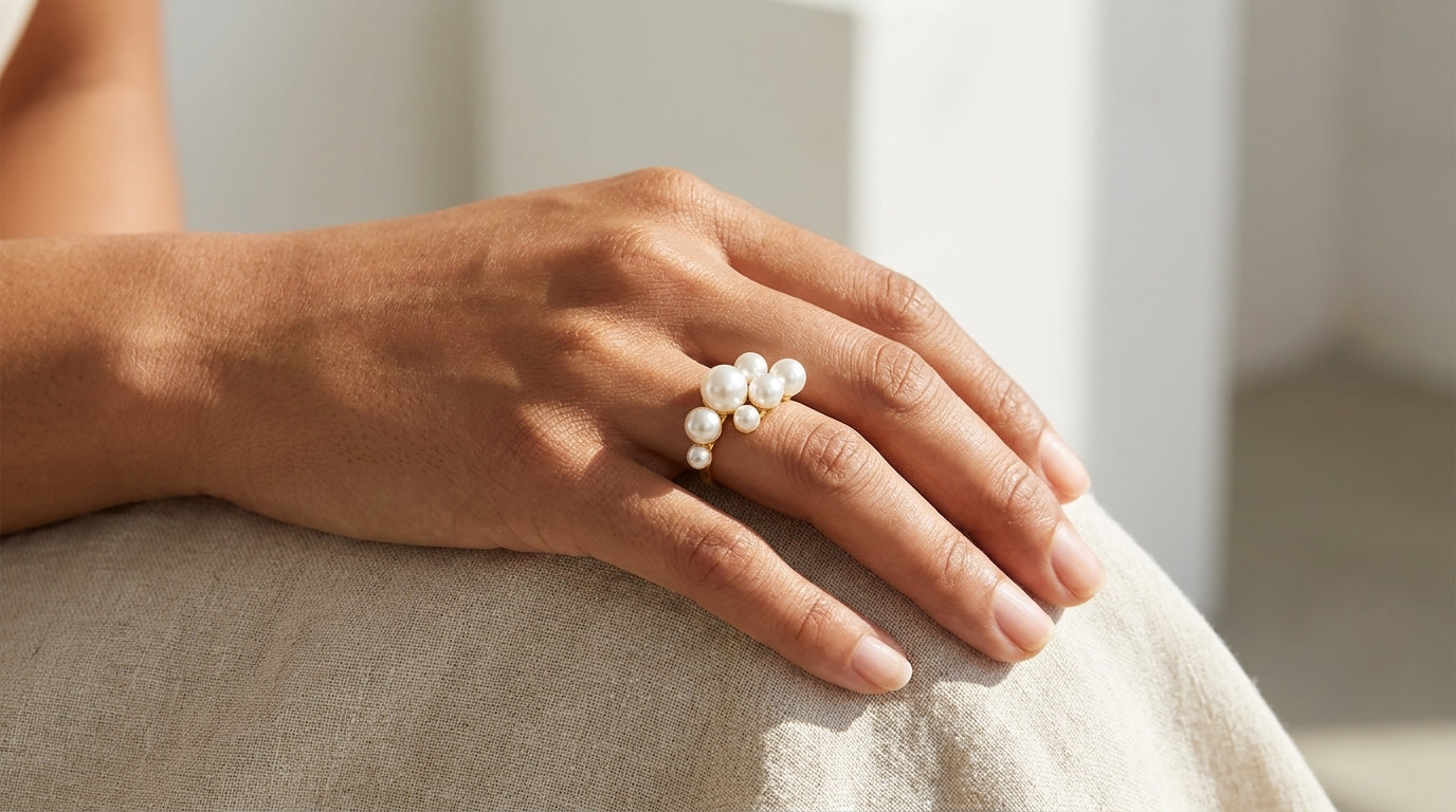 Stellar Cluster Pearl Ring – Gold Multi Pearl Statement Ring