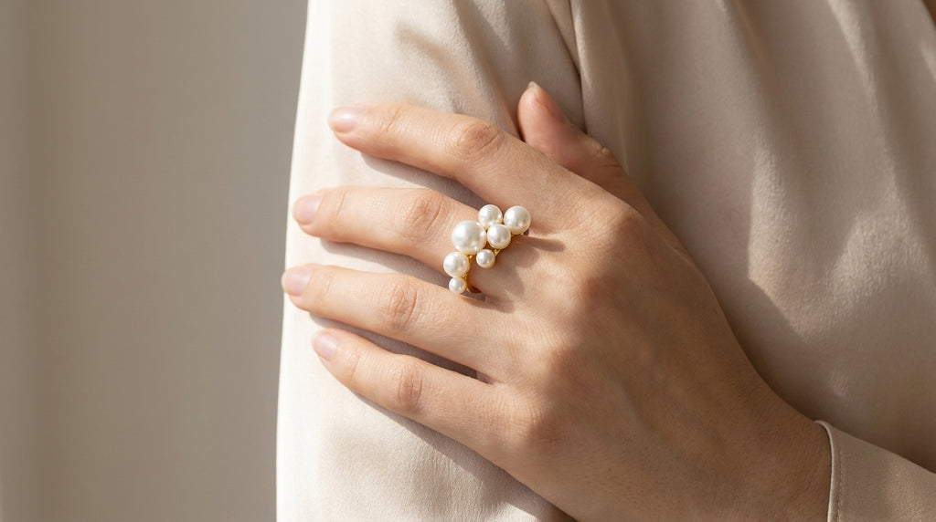 Stellar Cluster Pearl Ring – Gold Multi Pearl Statement Ring
