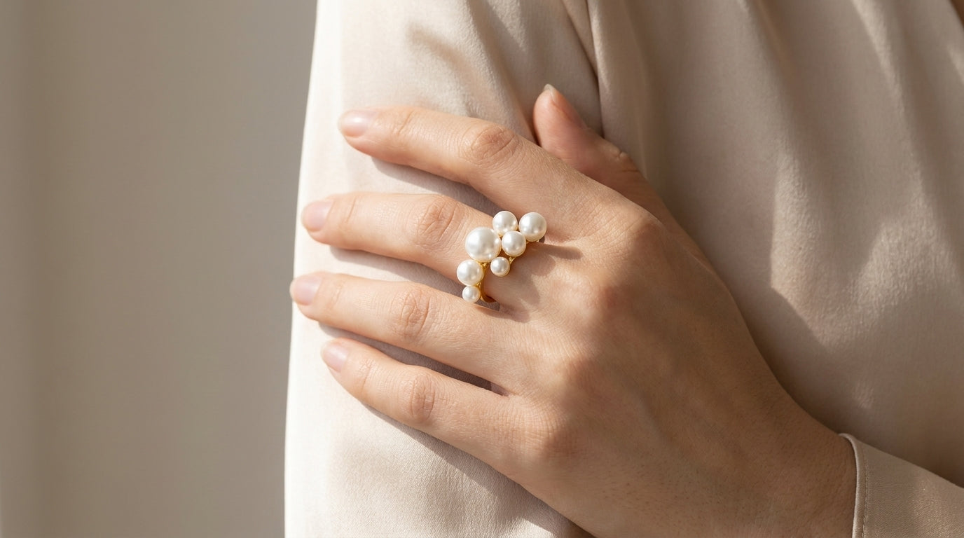 Stellar Cluster Pearl Ring – Gold Multi Pearl Statement Ring