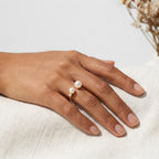 Duo Luxe Pearl Open Ring – Gold Plated Adjustable Pearl Statement Ring