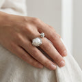 Eclipse Drift Baroque Pearl Ring – Silver Adjustable Statement Ring