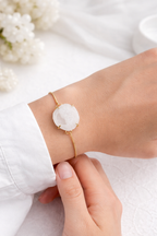 Gold Adjustable Bracelet with Natural Stone | White & Purple Druzy Statement Bracelet