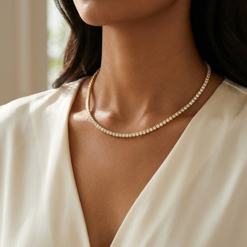 Luxury Tennis Choker Necklace – Crystal Collar Necklace in Gold & Silver
