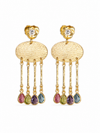 Gold Chandelier Earrings with Multicolor Gemstones
