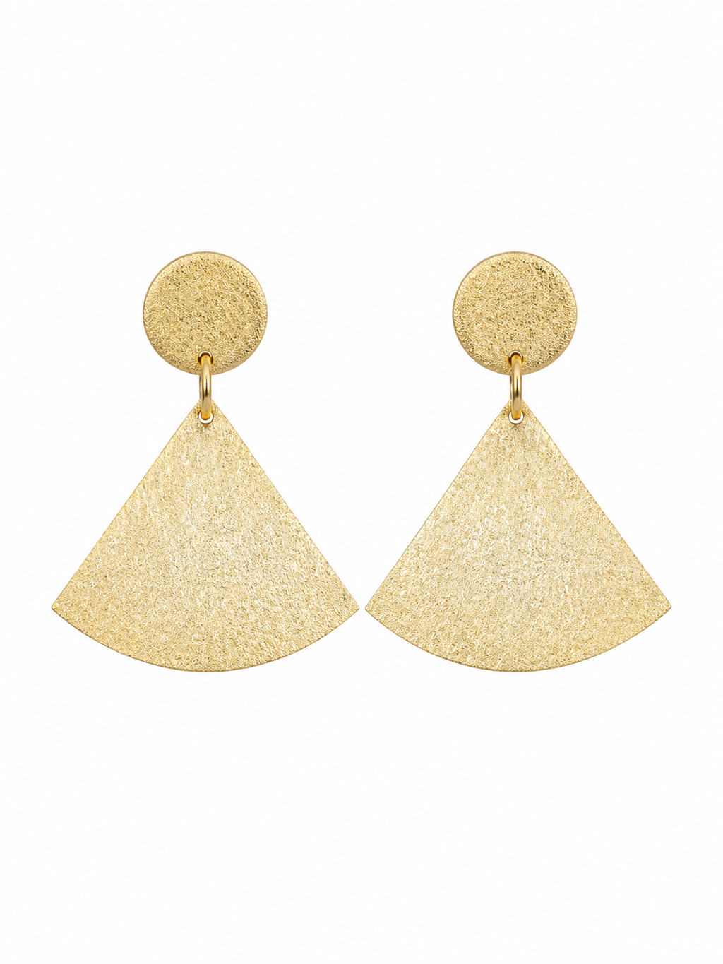 Textured Gold Fan Drop Earrings in 18K Gold Plated Brass | Statement Geometric Earrings