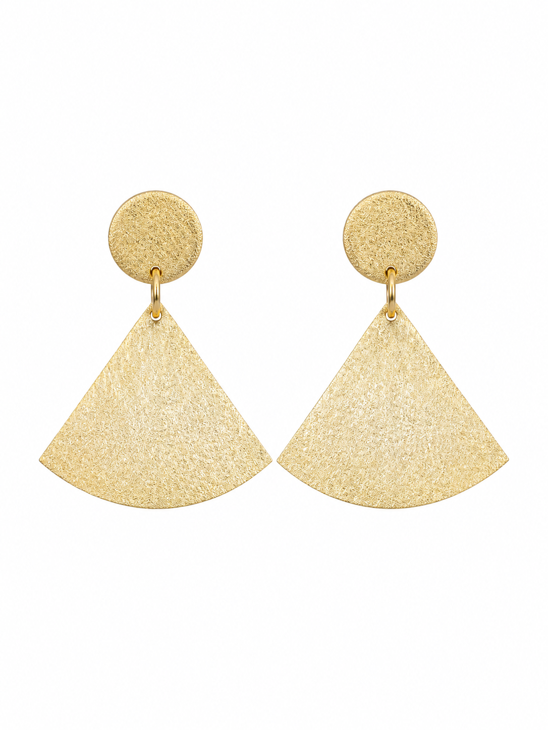 Textured Gold Fan Drop Earrings in 18K Gold Plated Brass | Statement Geometric Earrings