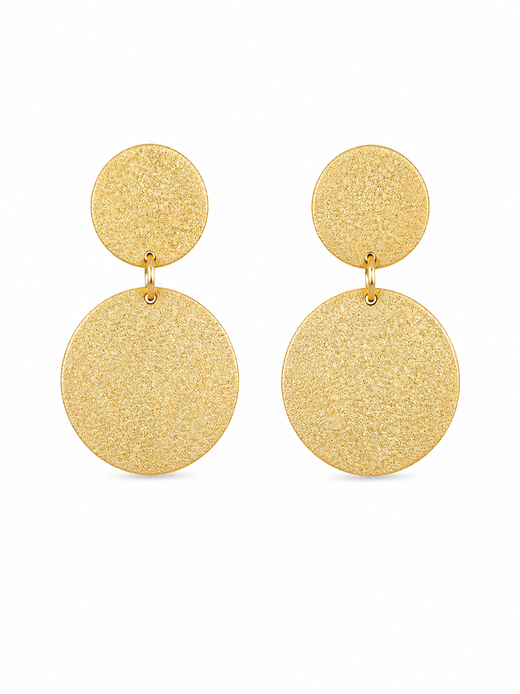 Textured Gold Disc Drop Earrings in 18K Gold Plated Brass | Minimal Statement Round Earrings
