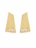 Gold Pearl Geometric Earrings in 18K Gold Plated Brass | Textured Statement Earrings with Pearl Detail