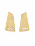 Gold Pearl Geometric Earrings in 18K Gold Plated Brass | Textured Statement Earrings with Pearl Detail