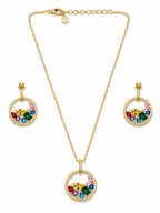 Rainbow Crystal Pendant Necklace & Earrings Set – Elegant Gold Jewelry Set