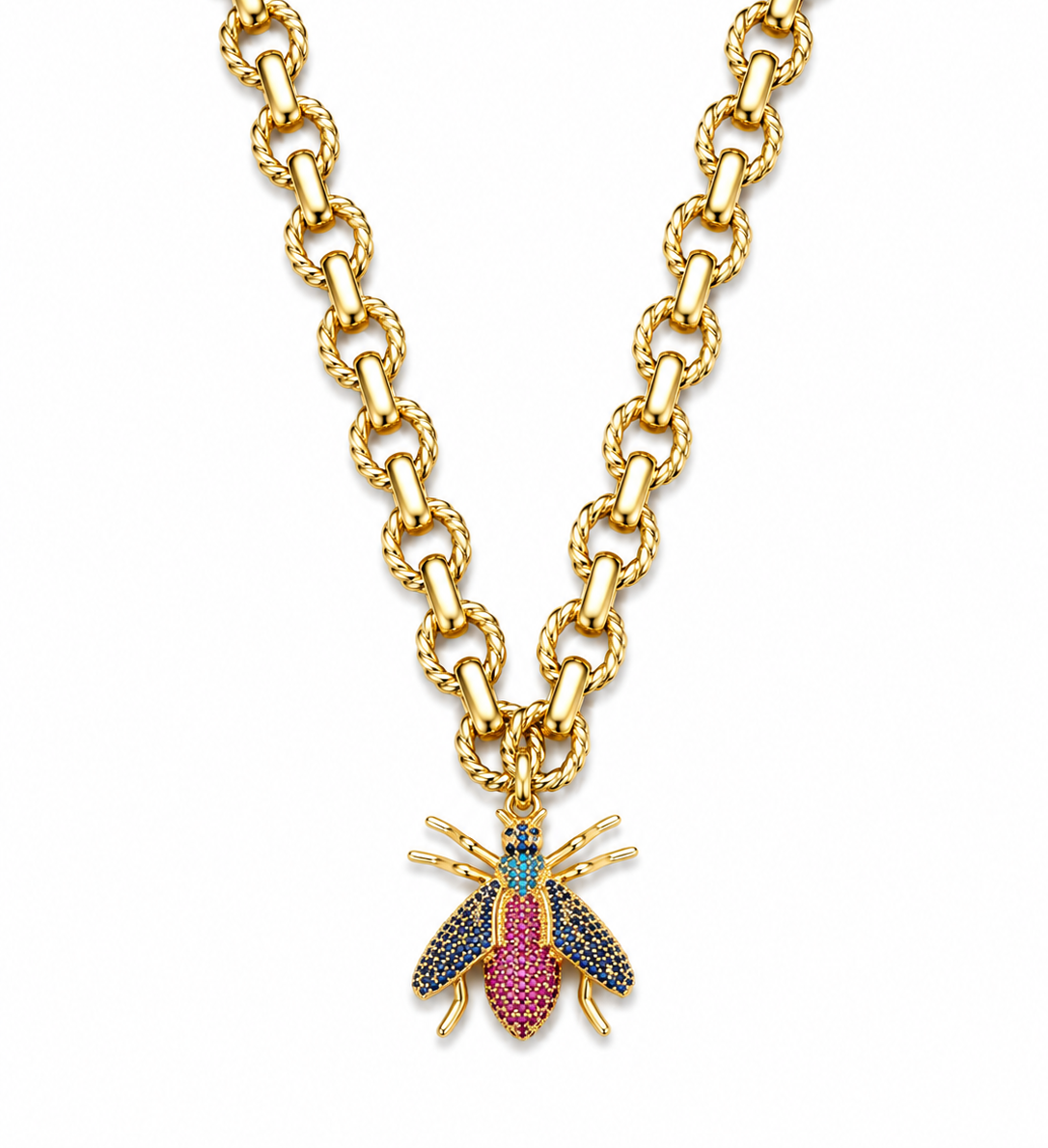Statement Bee Charm Chain Necklace in Gold | Luxury Chunky Pendant Necklace for Women