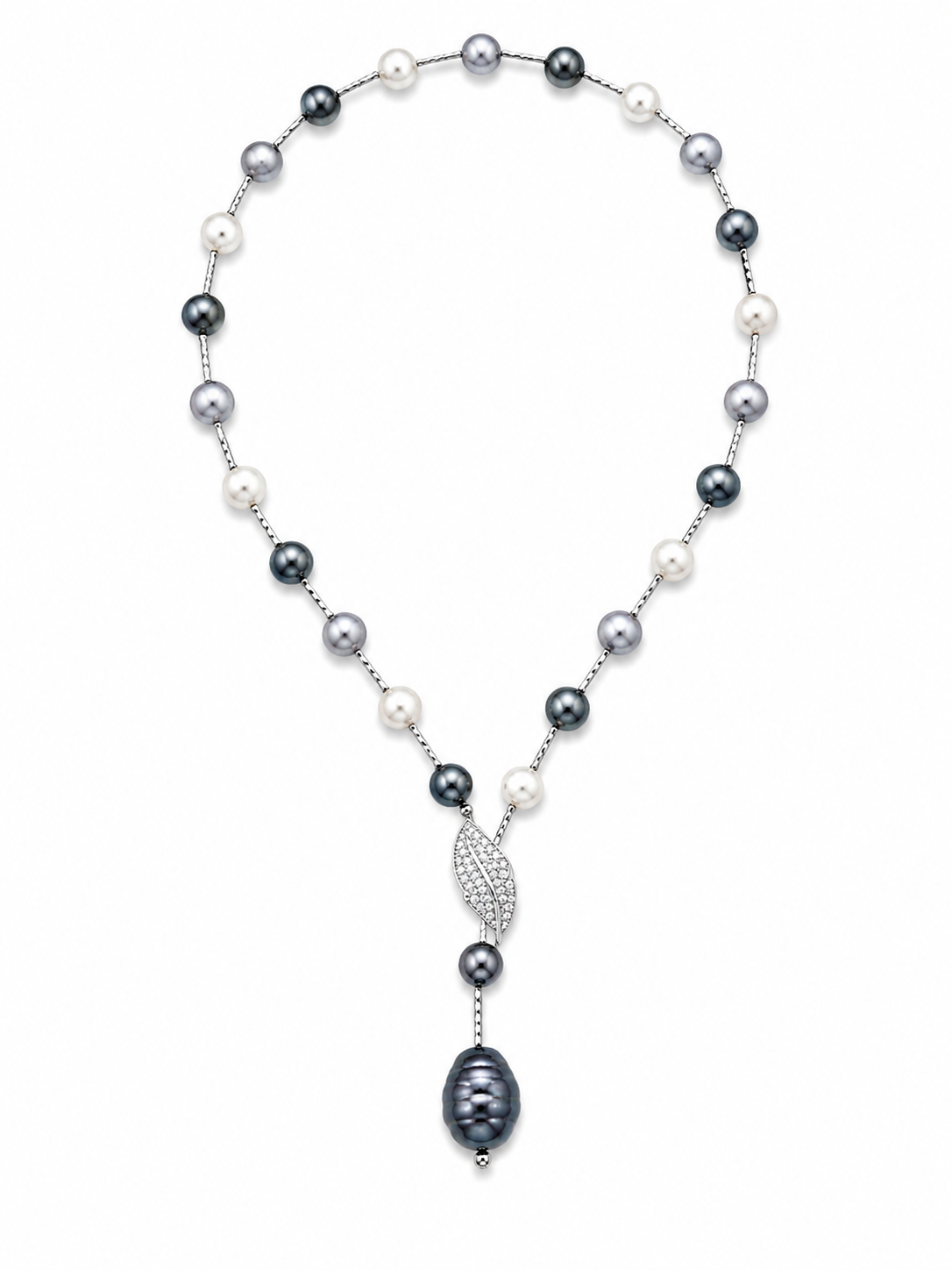 Elegant Pearl Drop Necklace in Silver | Luxury Statement Pearl Necklace for Women