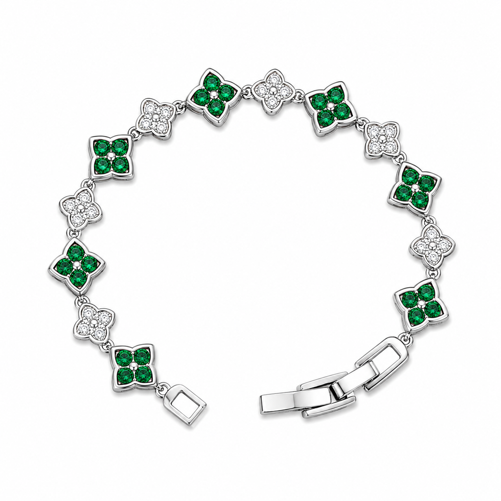 Emerald Charm Bracelet Collection – Elegant Silver-Tone Bracelets in 2 Styles