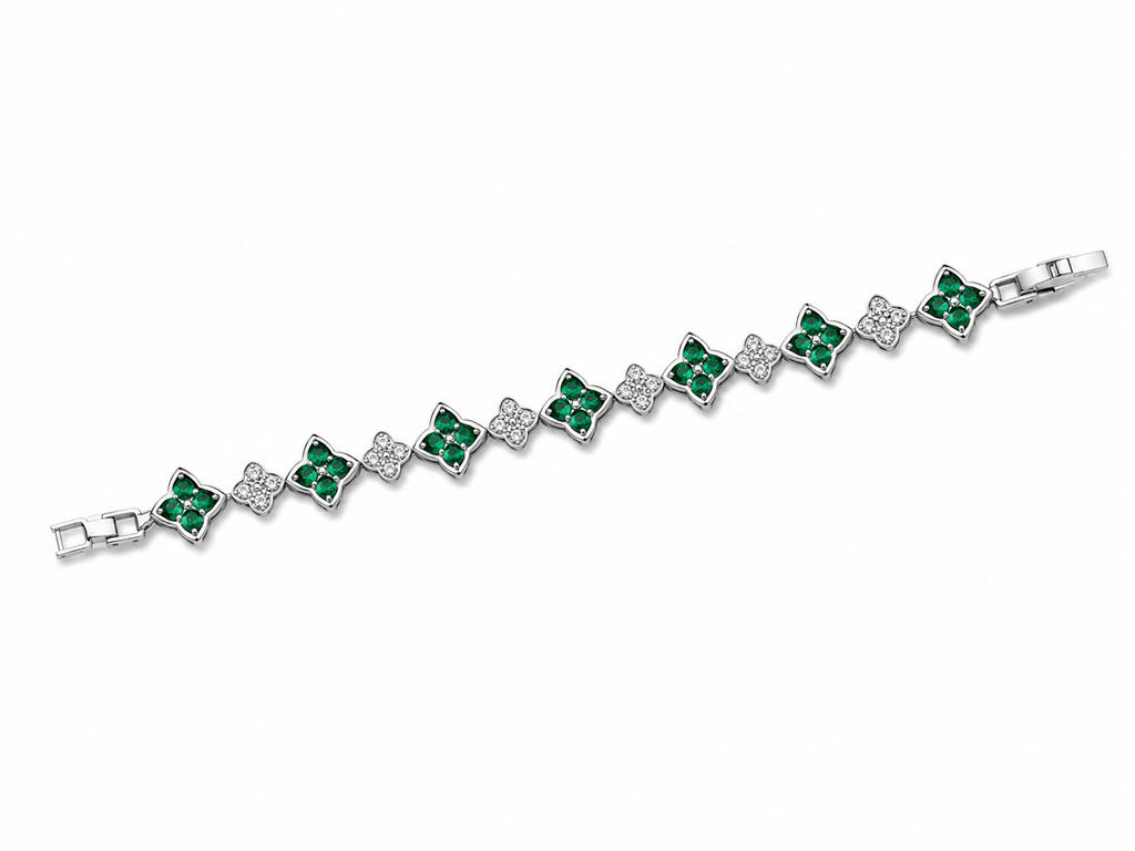 Emerald Charm Bracelet Collection – Elegant Silver-Tone Bracelets in 2 Styles