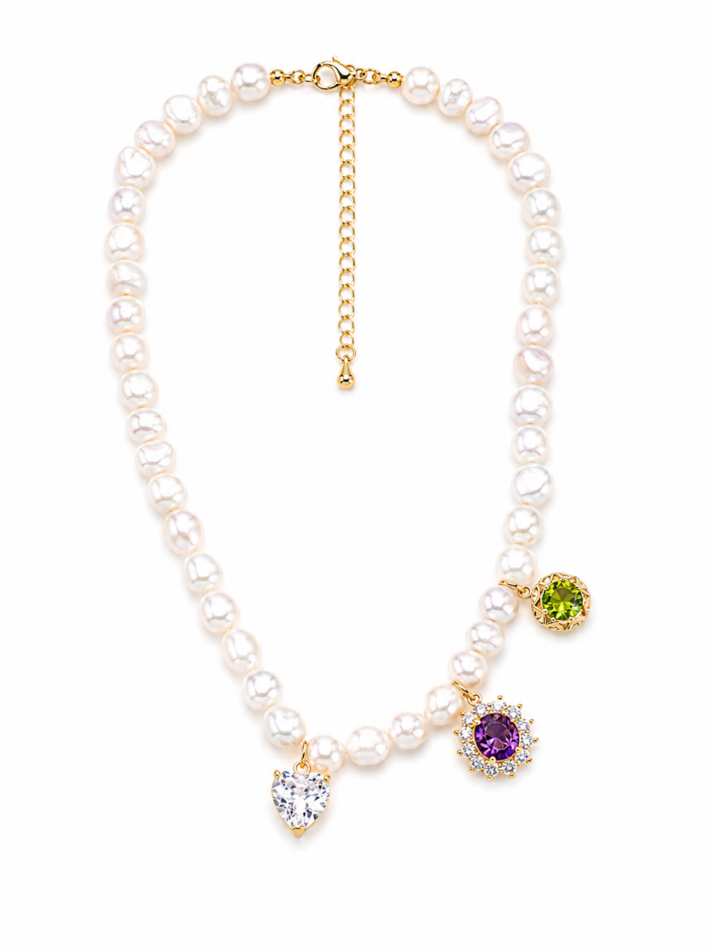 Mother of Pearl Charm Necklace in Gold | Luxury Pearl Statement Necklace for Women