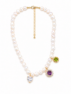 Mother of Pearl Charm Necklace in Gold | Luxury Pearl Statement Necklace for Women