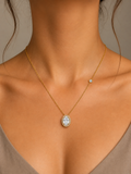 Elegant Oval Crystal Necklace & Stud Earrings Set in Gold | Minimal Jewelry Set for Women