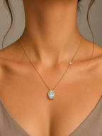 Elegant Oval Crystal Necklace & Stud Earrings Set in Gold | Minimal Jewelry Set for Women