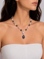 Elegant Pearl Drop Necklace in Silver | Luxury Statement Pearl Necklace for Women