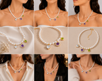 Mother of Pearl Charm Necklace in Gold | Luxury Pearl Statement Necklace for Women