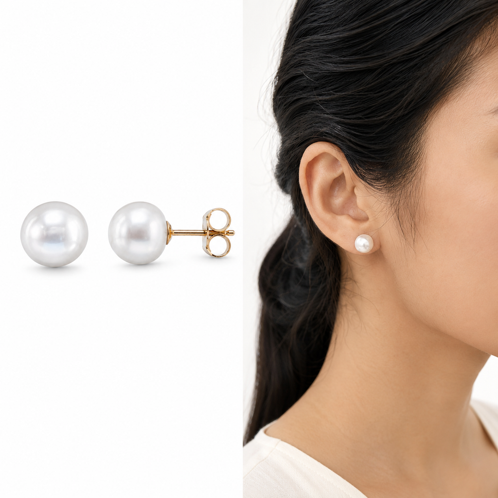 Classic Freshwater Pearl Stud Earrings – Minimal Gold Pearl Earrings for Women