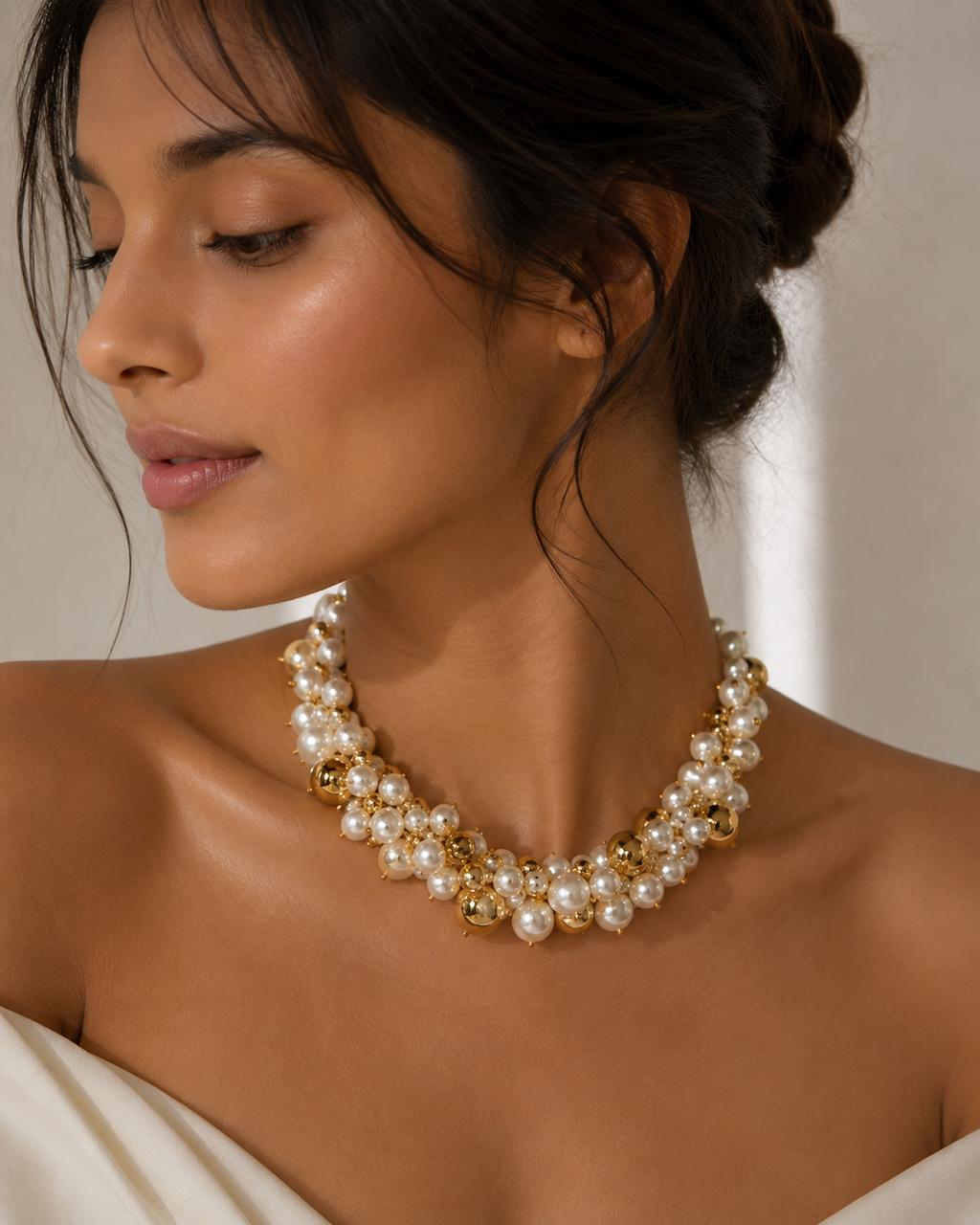 Luxury Statement Pearl Necklace – Gold & Pearl Chunky Collar Necklace