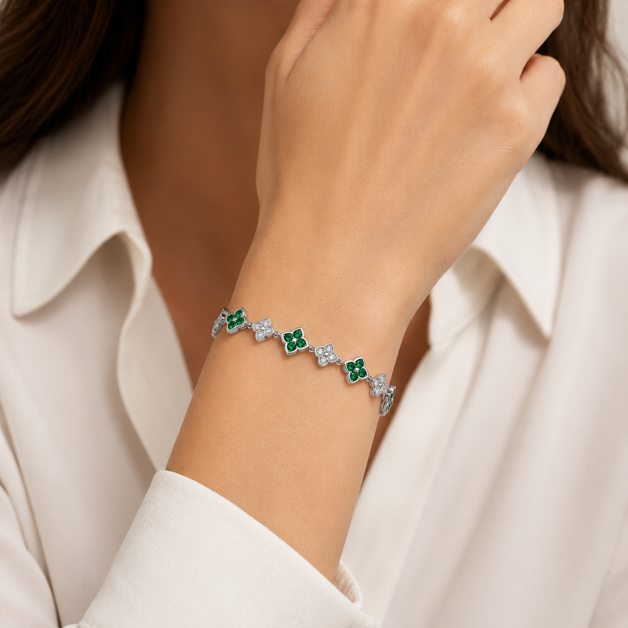 Emerald Charm Bracelet Collection – Elegant Silver-Tone Bracelets in 2 Styles
