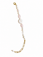 Mother of Pearl & Rose Quartz Bracelet – 18K Gold Plated Stainless Steel | Elegant Healing Crystal Jewelry for Women