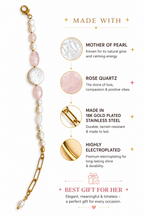Mother of Pearl & Rose Quartz Bracelet – 18K Gold Plated Stainless Steel | Elegant Healing Crystal Jewelry for Women