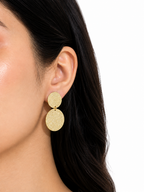 Textured Gold Disc Drop Earrings in 18K Gold Plated Brass | Minimal Statement Round Earrings