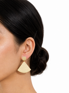 Textured Gold Fan Drop Earrings in 18K Gold Plated Brass | Statement Geometric Earrings