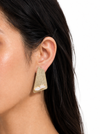 Gold Pearl Geometric Earrings in 18K Gold Plated Brass | Textured Statement Earrings with Pearl Detail