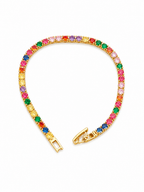 Rainbow Tennis Bracelet – Gold Plated Multicolor Crystal Bracelet for Women