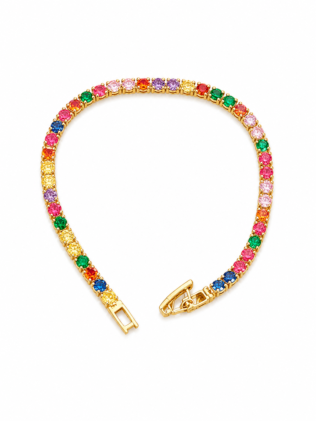 Rainbow Tennis Bracelet – Gold Plated Multicolor Crystal Bracelet for Women