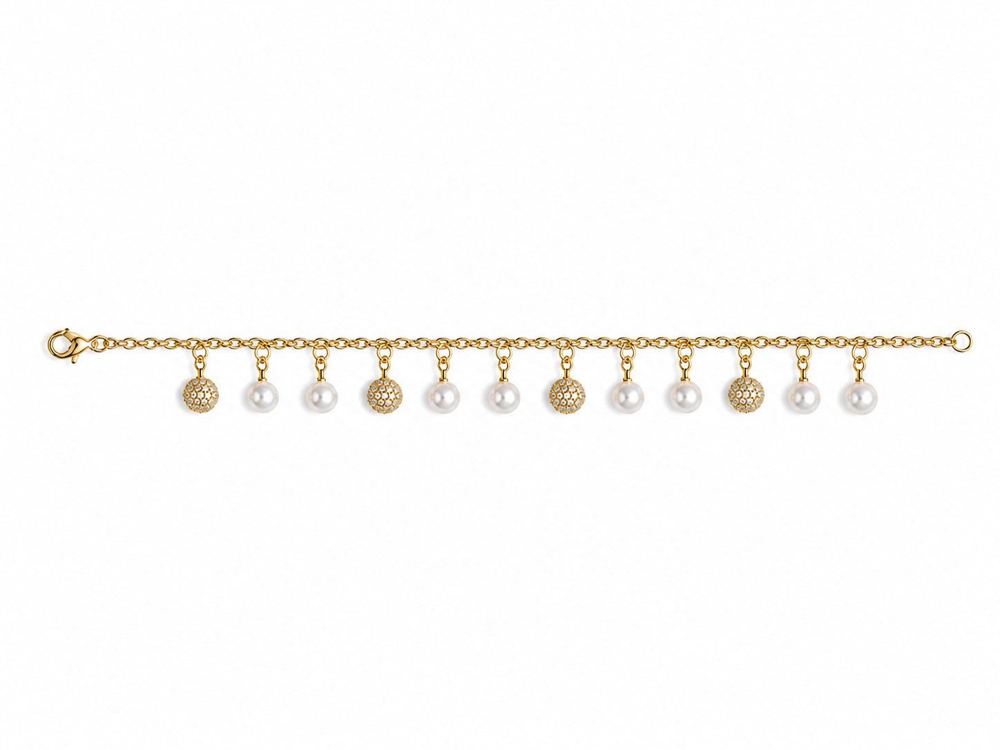 18K Gold Plated Iced Pearl Drop Bracelet