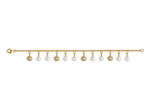 18K Gold Plated Iced Pearl Drop Bracelet