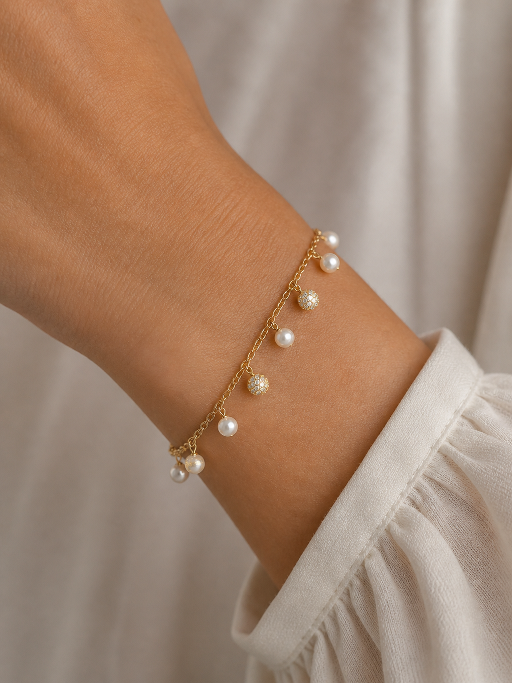 18K Gold Plated Iced Pearl Drop Bracelet