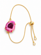 Gold Adjustable Bracelet with Natural Stone | White & Purple Druzy Statement Bracelet